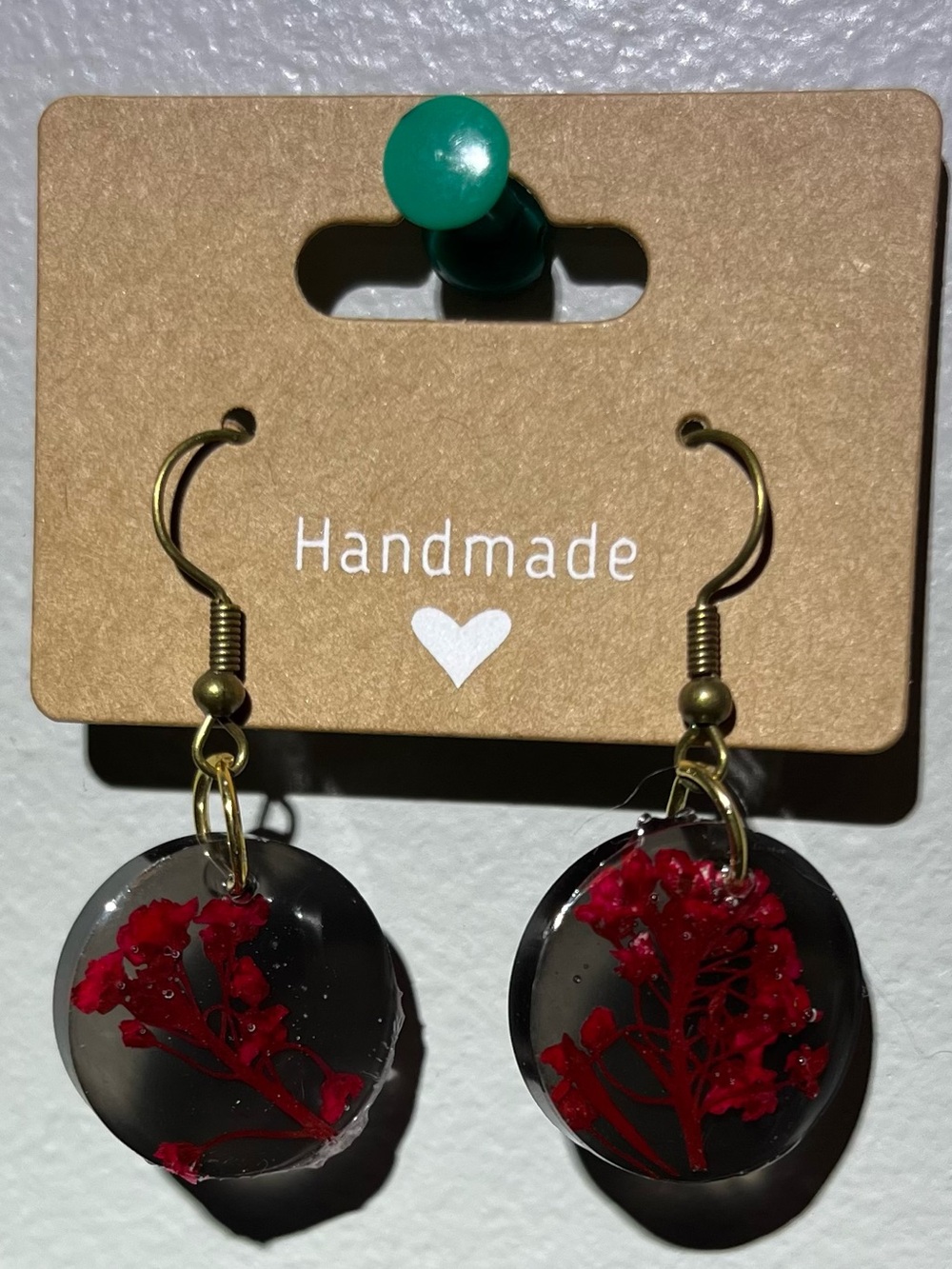 Red Floral Resin Drop Earrings